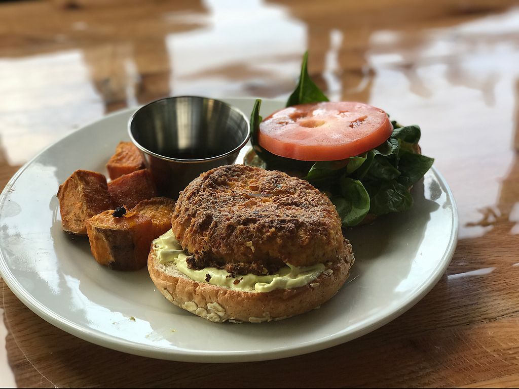 A gluten-free sandwich and side sits on a plate.