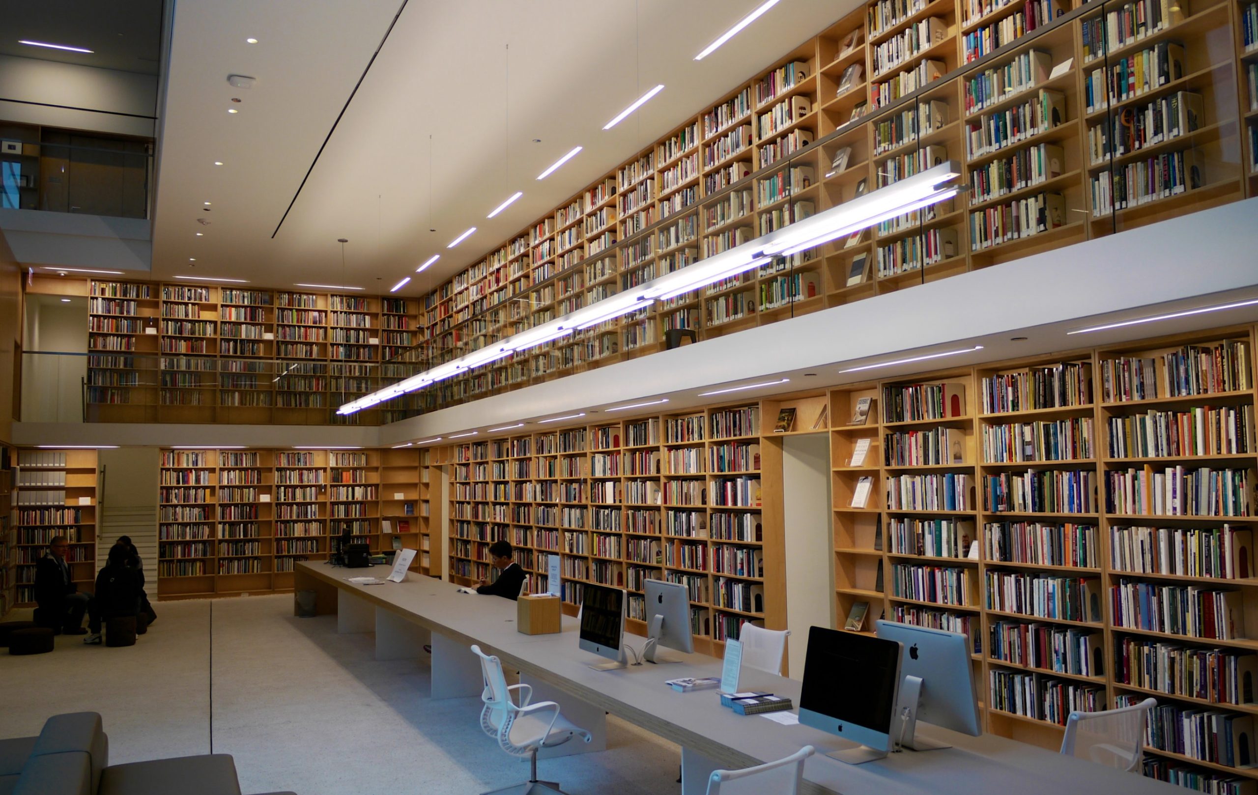 The Poetry Foundation's interior lined with bookshelves.