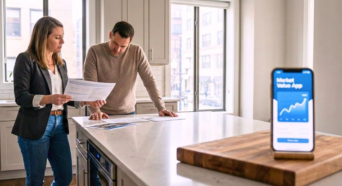 Chicago agent guiding a seller with real comps beside a pricing app