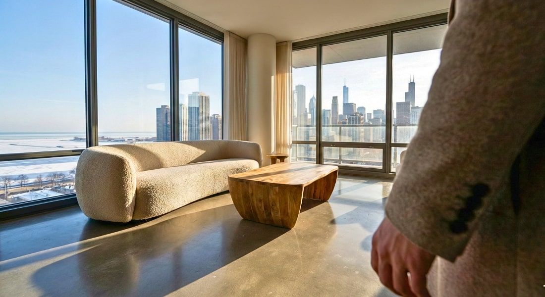 Modern Chicago condo interior with soft natural light